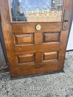 Gorgeous c1880 quartersawn oak stain Glass panel door 76 x 37 x 1.75