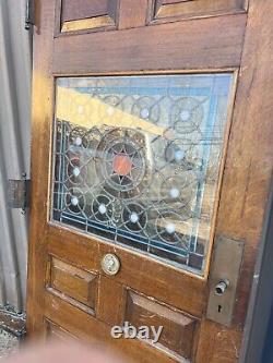 Gorgeous c1880 quartersawn oak stain Glass panel door 76 x 37 x 1.75