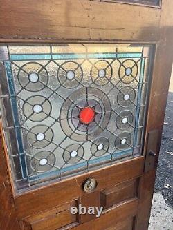 Gorgeous c1880 quartersawn oak stain Glass panel door 76 x 37 x 1.75