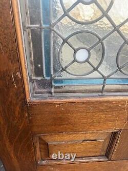 Gorgeous c1880 quartersawn oak stain Glass panel door 76 x 37 x 1.75