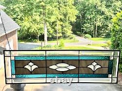 Gray/Steel Blue Stained Glass & Beveled Transom or Sidelight or Window Panel