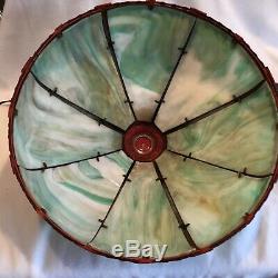 Great Antique 1920s Stained Slag Glass 8 Bent Panel Lamp Miller B & H