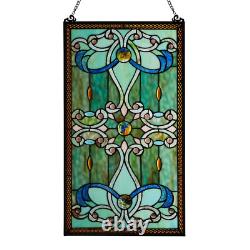 Green Stained Glass Brandi'S Window Panel, 206 pieces of glass, 15 in. X 26 in