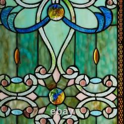 Green Stained Glass Brandi'S Window Panel, 206 pieces of glass, 15 in. X 26 in