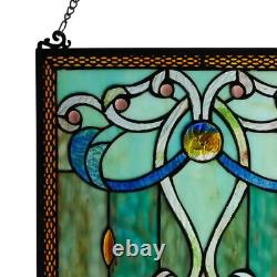 Green Stained Glass Brandi'S Window Panel, 206 pieces of glass, 15 in. X 26 in