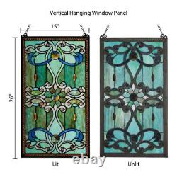 Green Stained Glass Brandi'S Window Panel, 206 pieces of glass, 15 in. X 26 in