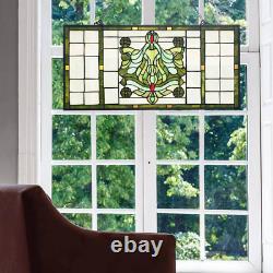 Green Victorian Stained Glass Window Panel