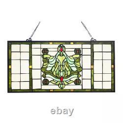 Green Victorian Stained Glass Window Panel