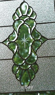 Green transparent stained glass Clear Beveled window panel 19 x 27