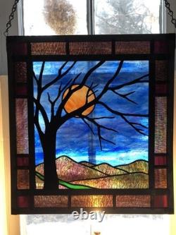 Greg Magruder Signed Stained Glass Landscape Panel Window Arts & Crafts Style