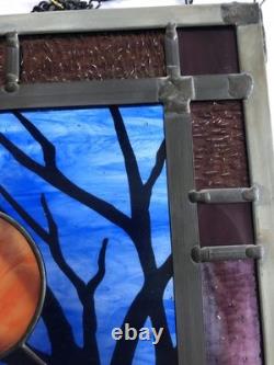 Greg Magruder Signed Stained Glass Landscape Panel Window Arts & Crafts Style