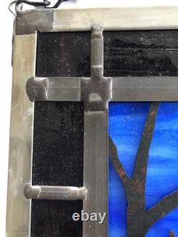 Greg Magruder Signed Stained Glass Landscape Panel Window Arts & Crafts Style