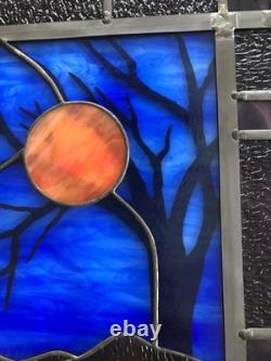 Greg Magruder Signed Stained Glass Landscape Panel Window Arts & Crafts Style