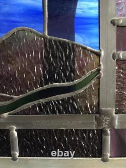 Greg Magruder Signed Stained Glass Landscape Panel Window Arts & Crafts Style