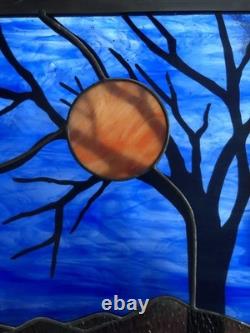 Greg Magruder Signed Stained Glass Landscape Panel Window Arts & Crafts Style