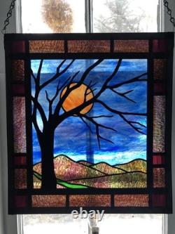 Greg Magruder Signed Stained Glass Landscape Panel Window Arts & Crafts Style