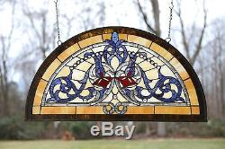 Half Round Tiffany Style stained glass window Beveled Glass panel, 34 x 18.25