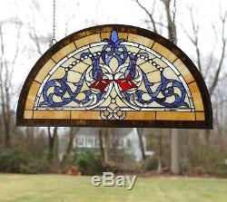 Half Round Tiffany Style stained glass window Beveled Glass panel, 34 x 18.25