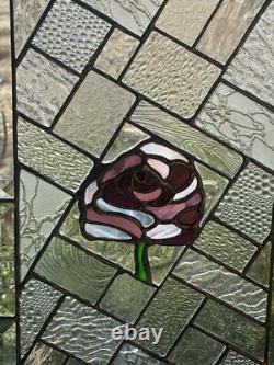 Hand Crafted Leaded Stained-Glass Window Panel Art Glass 19 X 14 Wood Frame