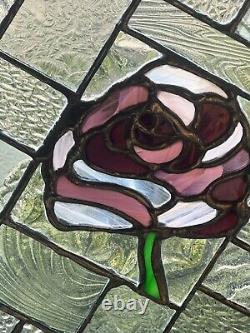Hand Crafted Leaded Stained-Glass Window Panel Art Glass 19 X 14 Wood Frame