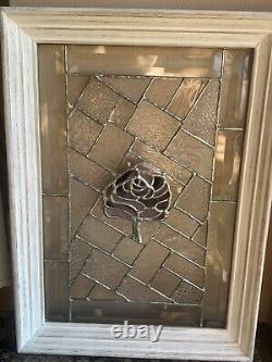 Hand Crafted Leaded Stained-Glass Window Panel Art Glass 19 X 14 Wood Frame
