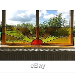 Hand Crafted Stained Glass Window, Above Door Panel, Sun Design, Orange, Yellow