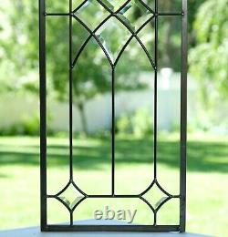 Handcrafted All Clear stained glass Beveled window panel 11 x 33