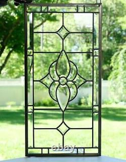 Handcrafted All Clear stained glass Beveled window panel 12 x 24