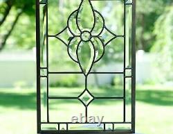 Handcrafted All Clear stained glass Beveled window panel 12 x 24