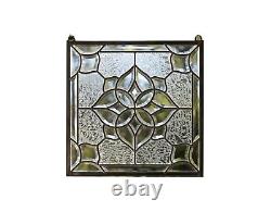 Handcrafted All Clear stained glass Beveled window panel 16 x 16