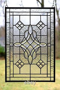 Handcrafted All Clear stained glass Beveled window panel 16 x 24