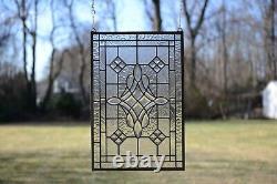 Handcrafted All Clear stained glass Beveled window panel 16 x 24