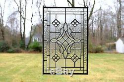 Handcrafted All Clear stained glass Beveled window panel 16 x 24