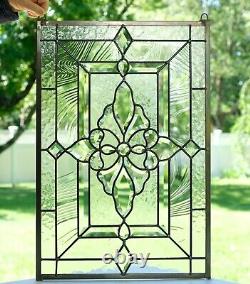 Handcrafted All Clear stained glass Beveled window panel 16 x 24