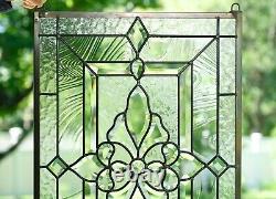 Handcrafted All Clear stained glass Beveled window panel 16 x 24