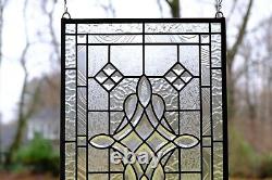 Handcrafted All Clear stained glass Beveled window panel 16 x 24