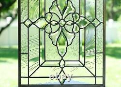 Handcrafted All Clear stained glass Beveled window panel 16 x 24