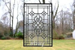 Handcrafted All Clear stained glass Beveled window panel 16 x 24