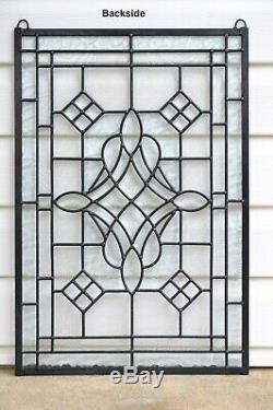 Handcrafted All Clear stained glass Beveled window panel 16 x 24