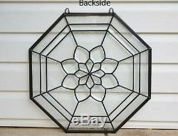 Handcrafted All Clear stained glass Octagon Beveled window panel 20 x 20