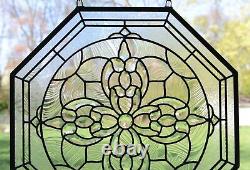 Handcrafted All Clear stained glass Octagon Beveled window panel 24 x 24