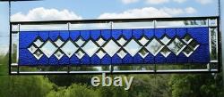 Handcrafted Blue Clear Beveled Stained Glass Panel (48.75 x 12.75 inches)