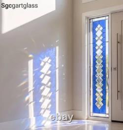 Handcrafted Blue Clear Beveled Stained Glass Panel (48.75 x 12.75 inches)