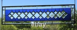 Handcrafted Blue Clear Beveled Stained Glass Panel (48.75 x 12.75 inches)