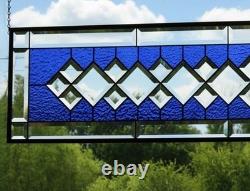 Handcrafted Blue Clear Beveled Stained Glass Panel (48.75 x 12.75 inches)