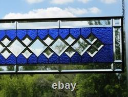 Handcrafted Blue Clear Beveled Stained Glass Panel (48.75 x 12.75 inches)