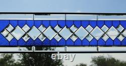Handcrafted Blue Clear Beveled Stained Glass Panel (48.75 x 12.75 inches)