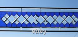 Handcrafted Blue Clear Beveled Stained Glass Panel (48.75 x 12.75 inches)