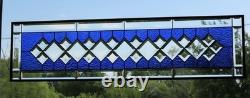 Handcrafted Blue Clear Beveled Stained Glass Panel (48.75 x 12.75 inches)