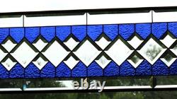 Handcrafted Blue Clear Beveled Stained Glass Panel (48.75 x 12.75 inches)